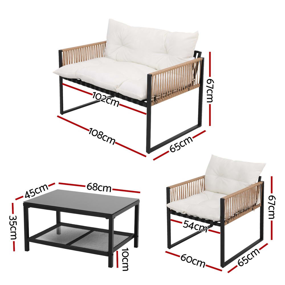 NNEDSZ Gardeon 4 Seater Outdoor Sofa Set 4PCS Table Chair Set Garden Patio Furniture