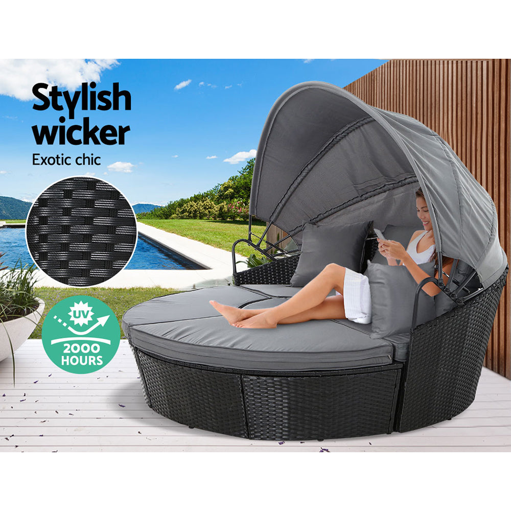 NNEDSZ Lounge Setting Sofa Patio Furniture Wicker Garden Rattan Set Day Bed Black