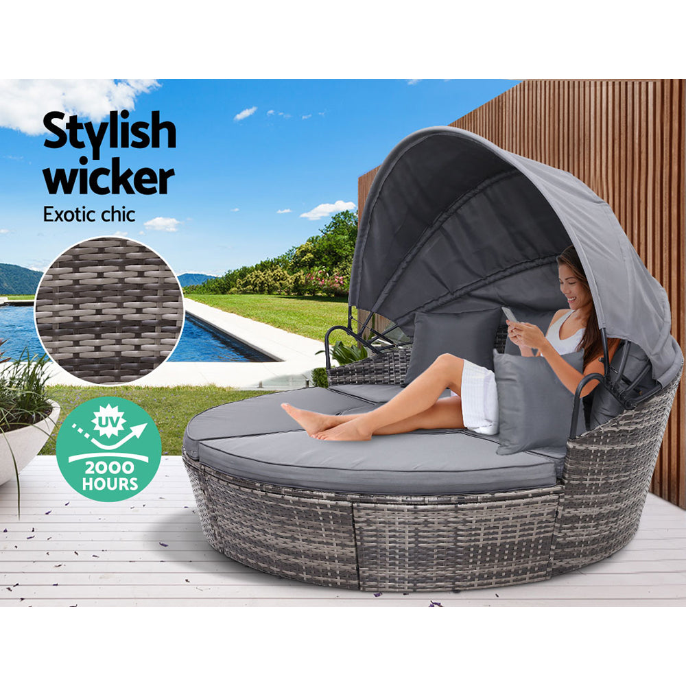 NNEDSZ Lounge Setting Sofa Patio Furniture Wicker Garden Rattan Set Day Bed Grey