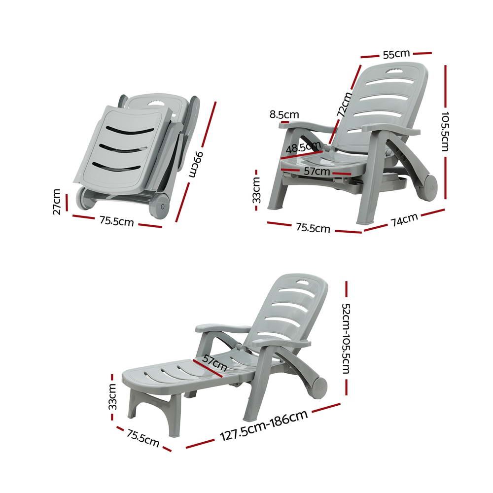 NNEDSZ Gardeon Sun Lounger Folding Lounge Chair Wheels Patio Outdoor Furniture Grey
