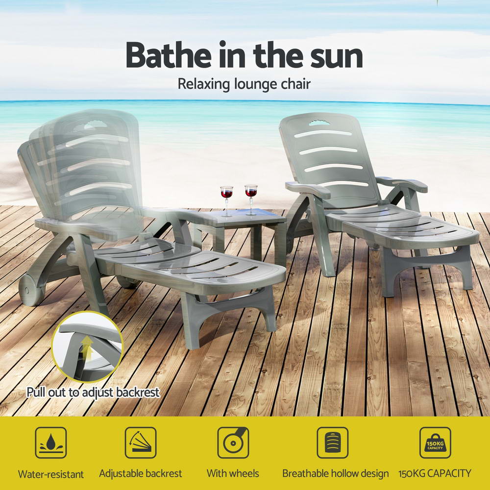 NNEDSZ Gardeon Sun Lounger Folding Lounge Chair Wheels Patio Outdoor Furniture Grey