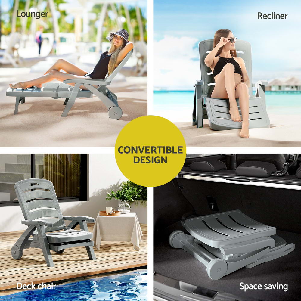 NNEDSZ Gardeon Sun Lounger Folding Lounge Chair Wheels Patio Outdoor Furniture Grey
