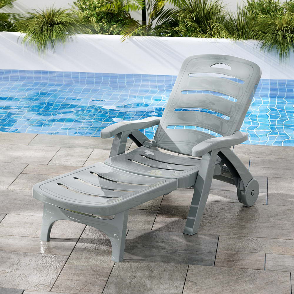 NNEDSZ Gardeon Sun Lounger Folding Lounge Chair Wheels Patio Outdoor Furniture Grey