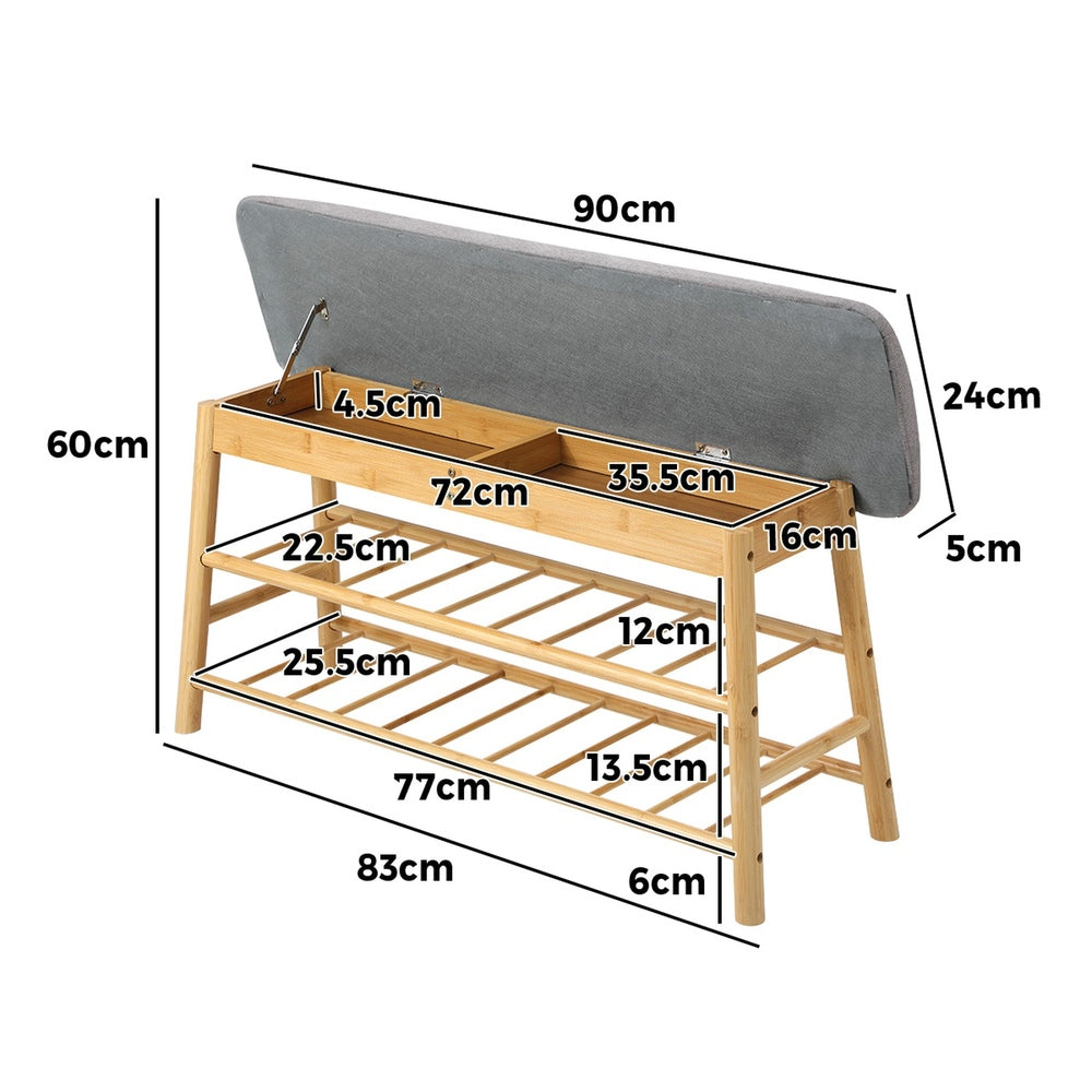 NNEED Shoe Storage Bench Bamboo 90cm