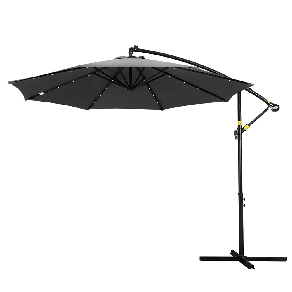 NNEDSZ Outdoor Umbrella 3M Cantilever Beach LED Garden Shade Patio Charcoal
