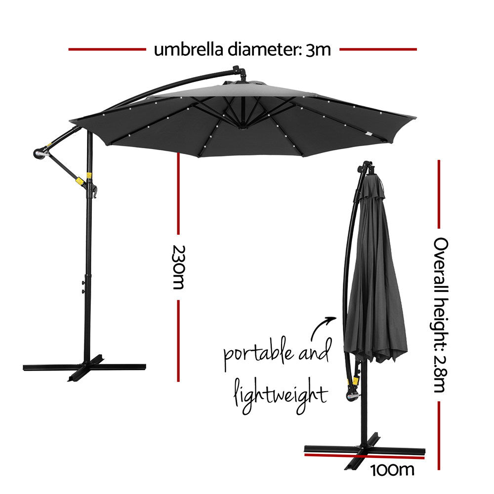 NNEDSZ Outdoor Umbrella 3M Cantilever Beach LED Garden Shade Patio Charcoal