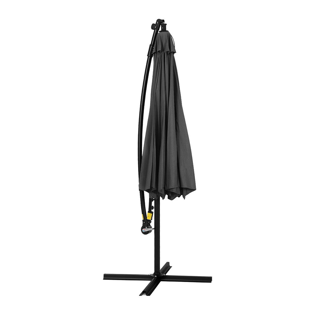 NNEDSZ Outdoor Umbrella 3M Cantilever Beach LED Garden Shade Patio Charcoal