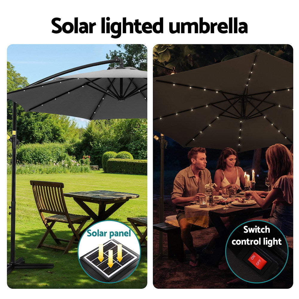 NNEDSZ Outdoor Umbrella 3M Cantilever Beach LED Garden Shade Patio Charcoal