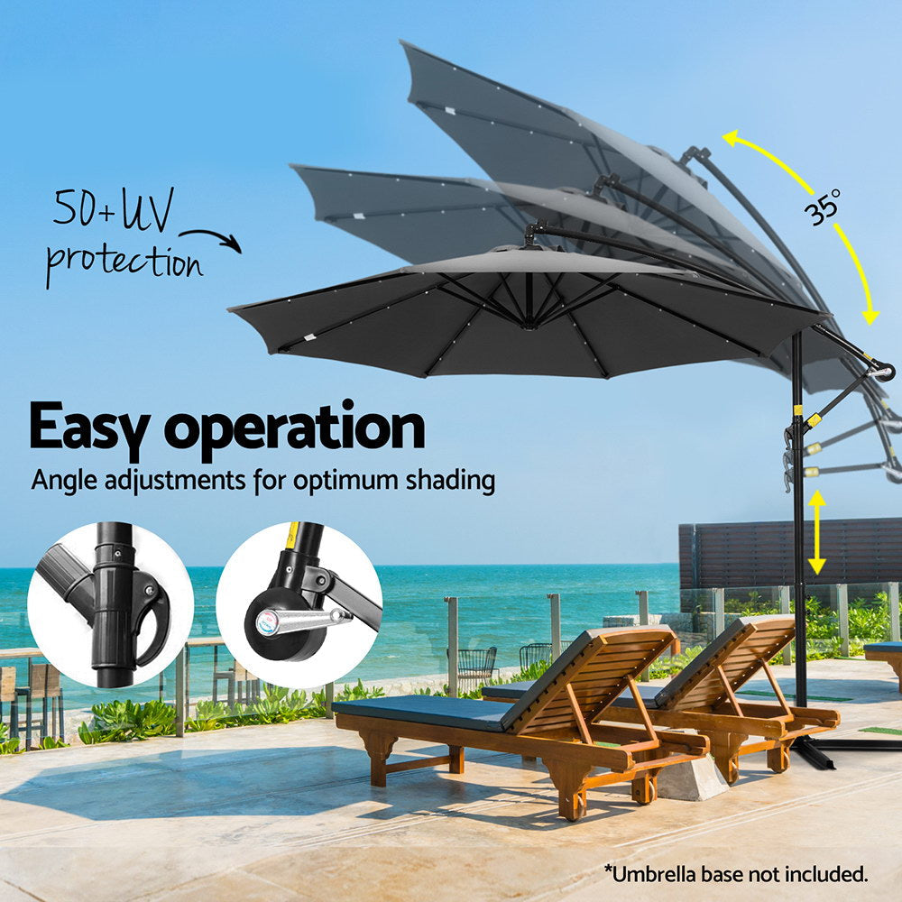 NNEDSZ Outdoor Umbrella 3M Cantilever Beach LED Garden Shade Patio Charcoal