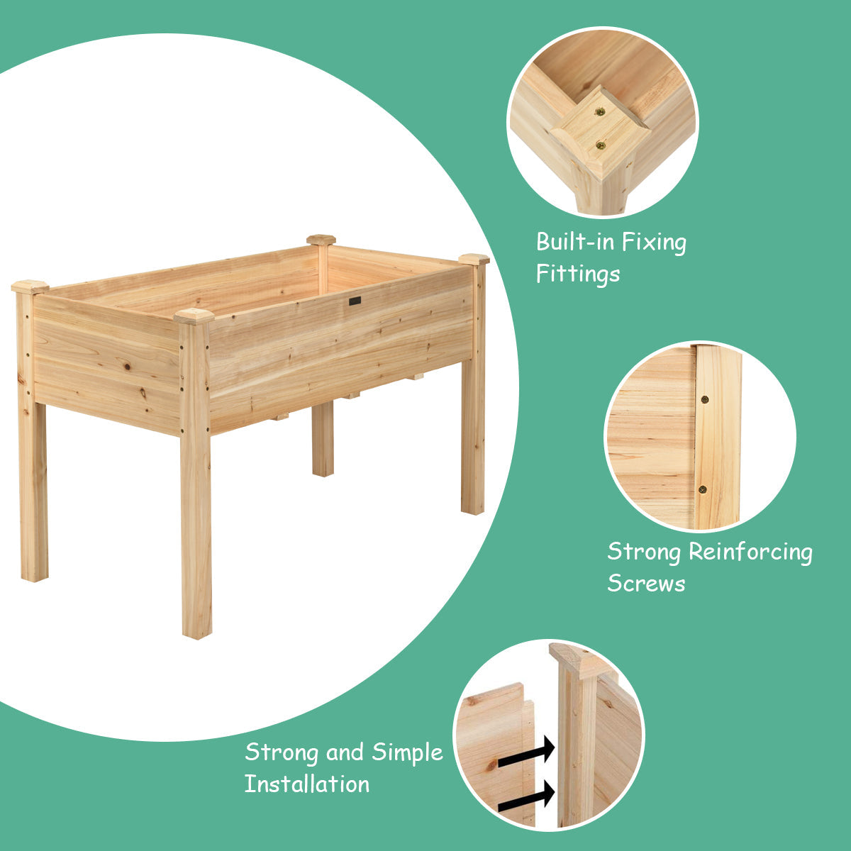 NNECW Wooden Planter Box with 100% Fir Wood Frame for Patio Natural
