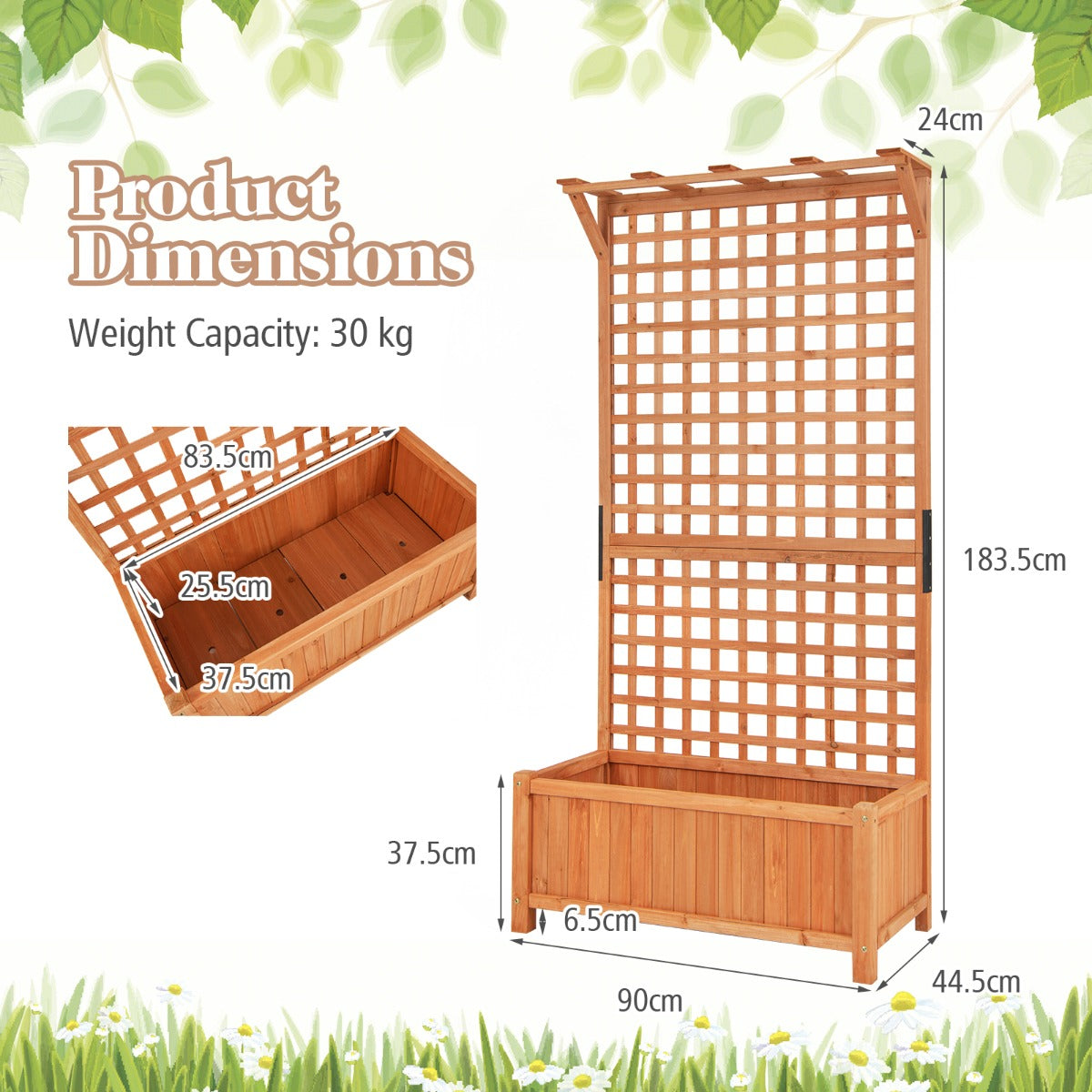 NNECW Raised Garden Bed with Trellis and Drainage Holes for Garden/Patio Balcony