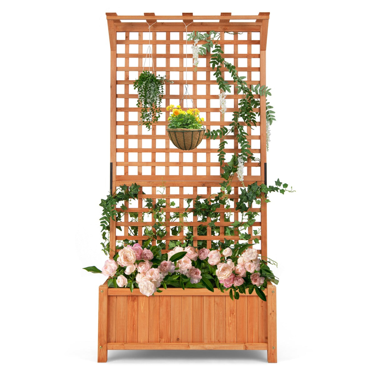 NNECW Raised Garden Bed with Trellis and Drainage Holes for Garden/Patio Balcony