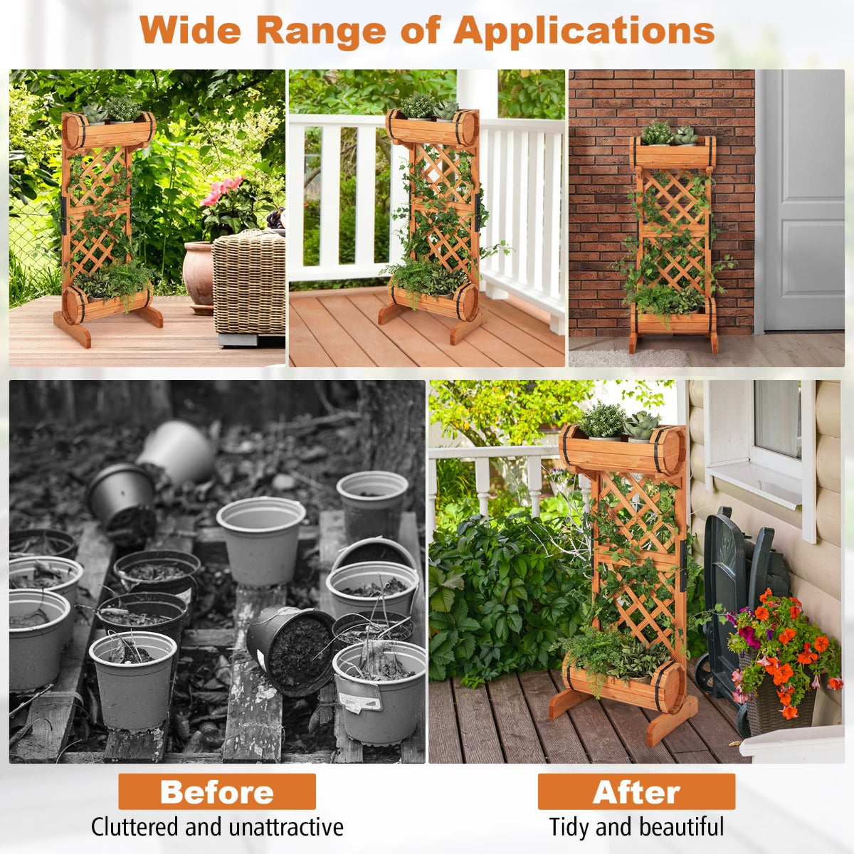 NNECW Outdoor Wood Raised Garden Bed with Trellis for Garden/Patio