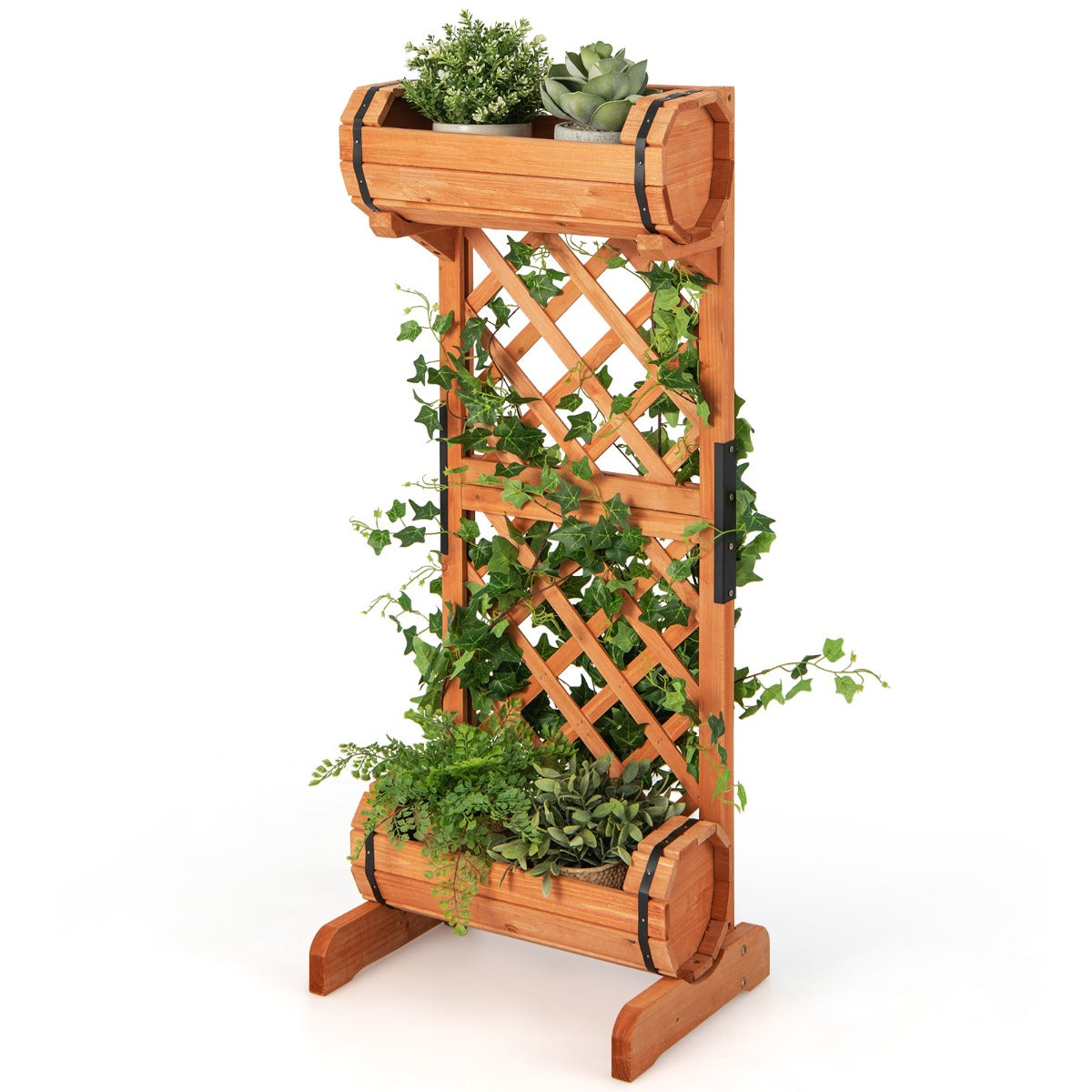 NNECW Outdoor Wood Raised Garden Bed with Trellis for Garden/Patio