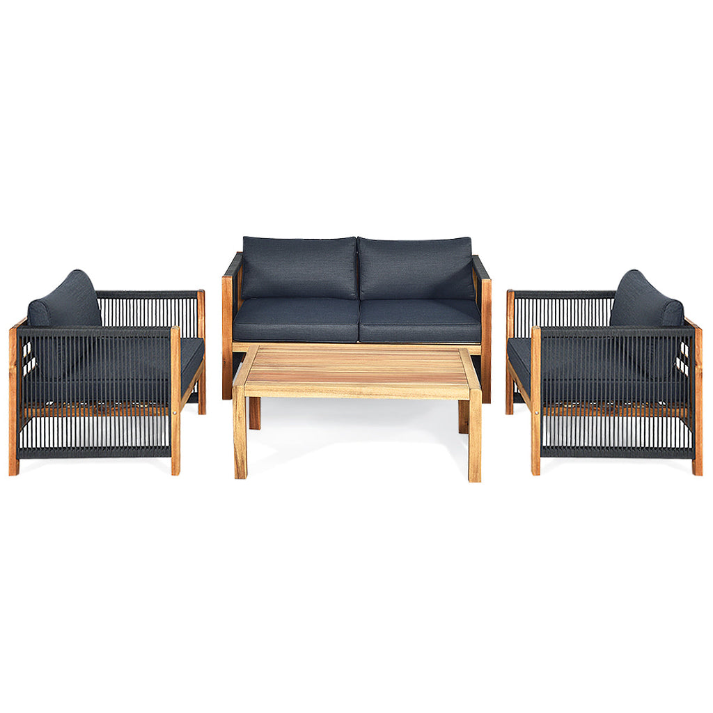 NNECW 4 Pieces Acacia Wood Patio Conversation Set with Armrest