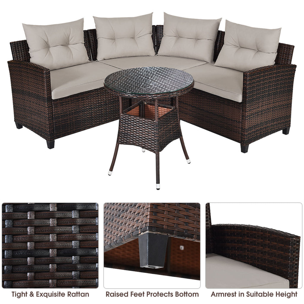 NNECW 4-Piece Patio Wicker Furniture Set with Cushion-Beige