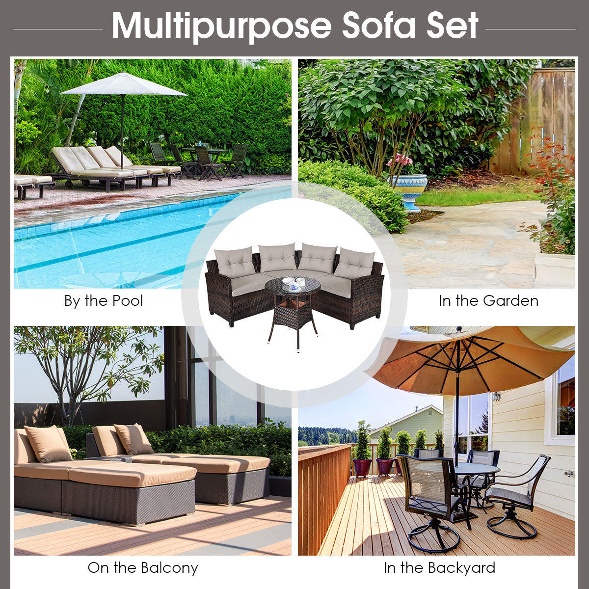 NNECW 4-Piece Patio Wicker Furniture Set with Cushion-Beige