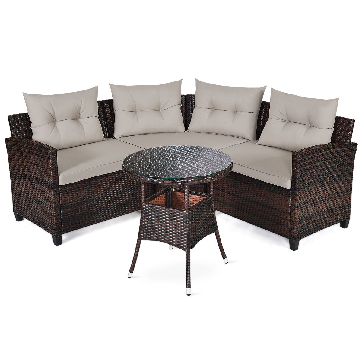 NNECW 4-Piece Patio Wicker Furniture Set with Cushion-Beige