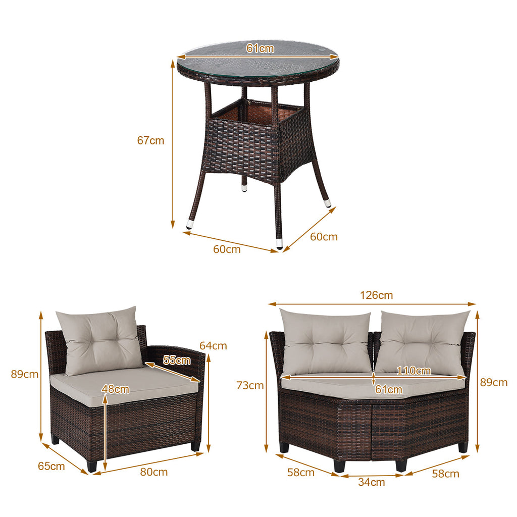 NNECW 4-Piece Patio Wicker Furniture Set with Cushion-Beige