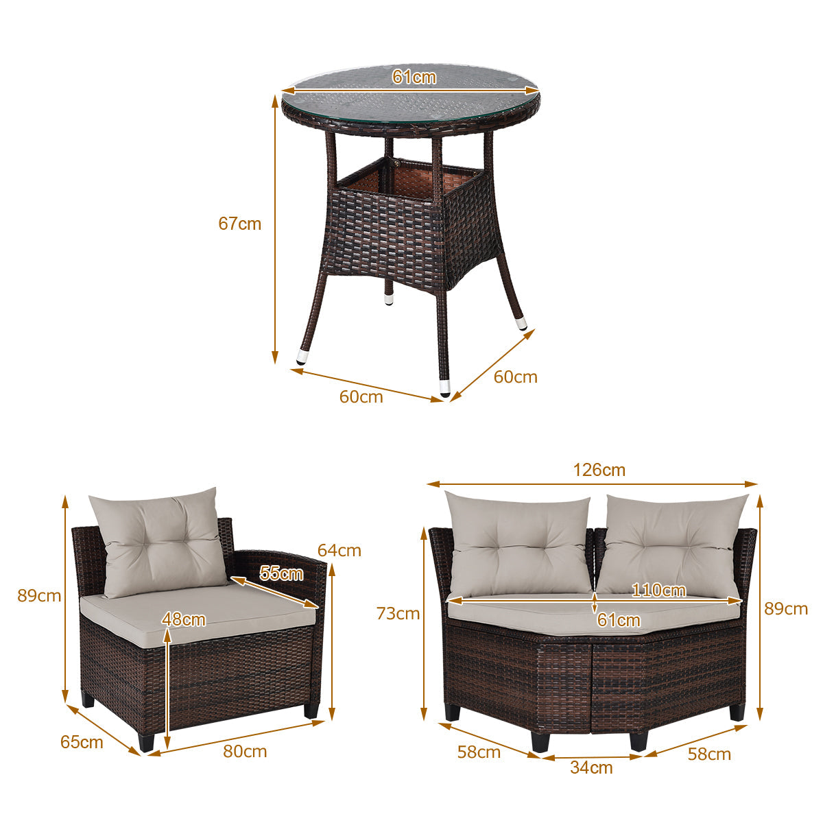 NNECW 4-Piece Patio Wicker Furniture Set with Cushion-Beige