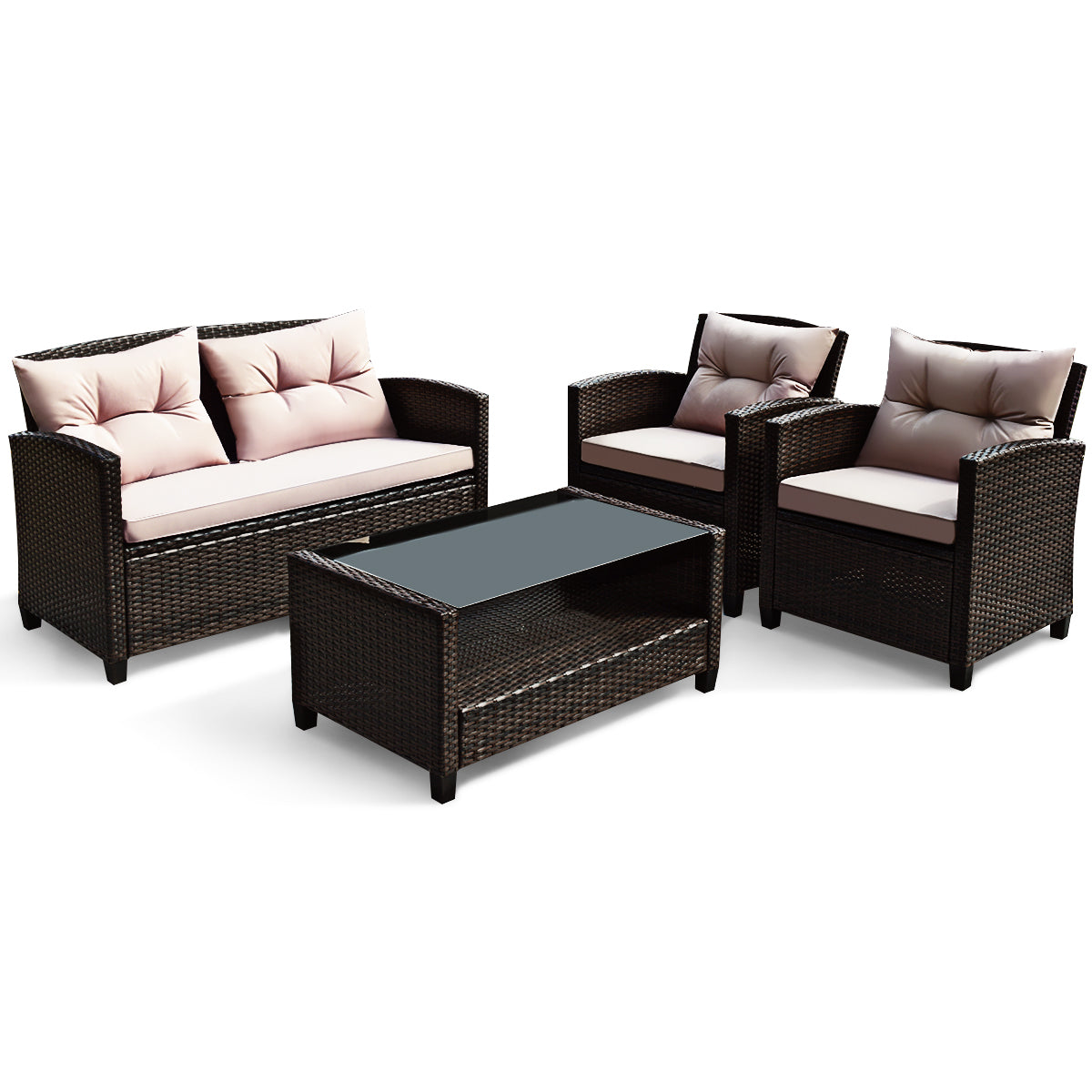 NNECW 4-Piece Rattan Chair Set with Loveseat & Coffee table for Patio