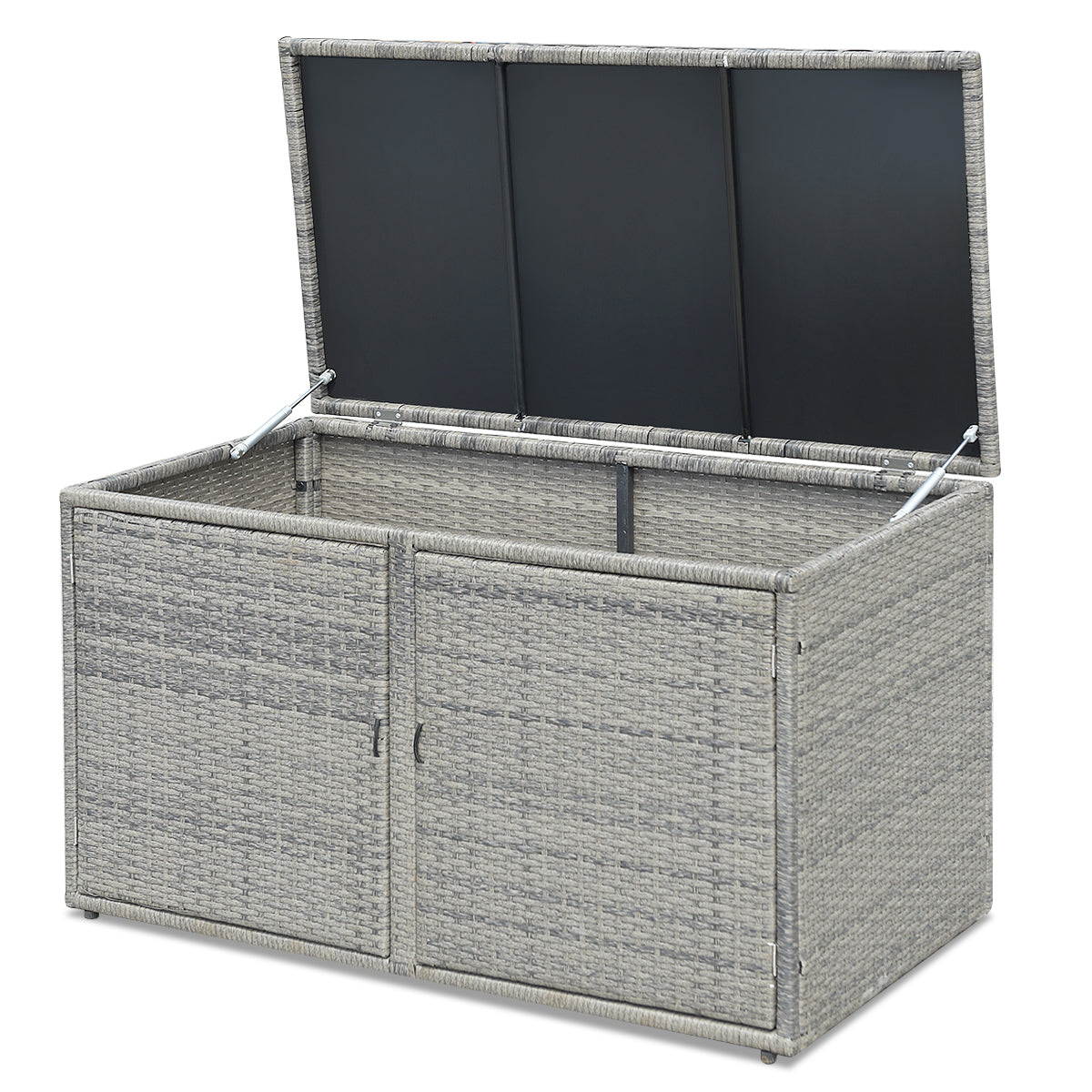 NNECW 0.33m Patio Rattan Storage Container Box with Shelf -Grey