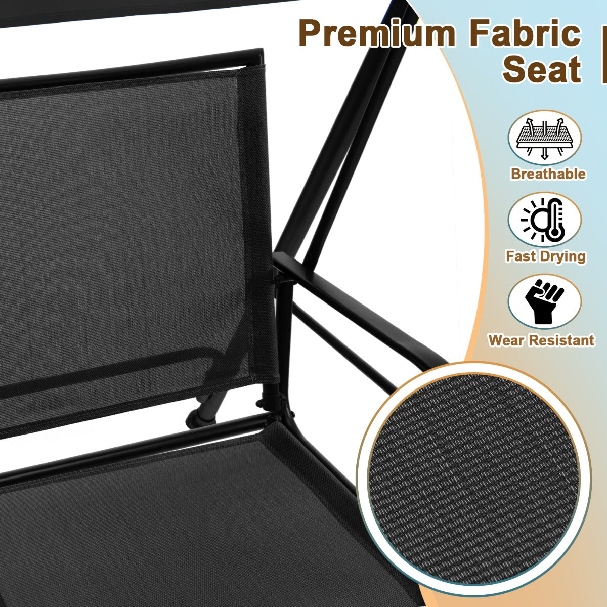 NNECW 2-seat Outdoor Swing with Adjustable Canopy for Patio/Garden-Black
