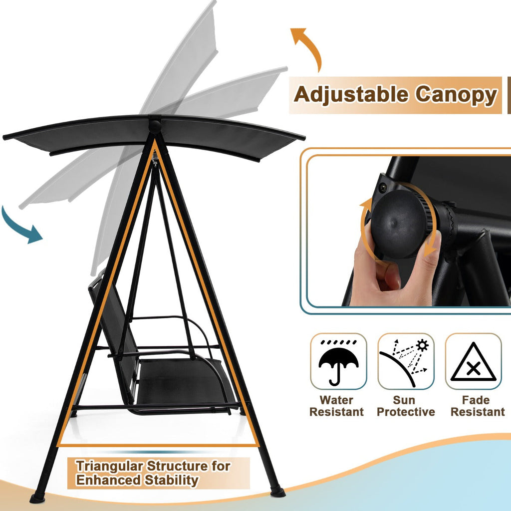 NNECW 2-seat Outdoor Swing with Adjustable Canopy for Patio/Garden-Black