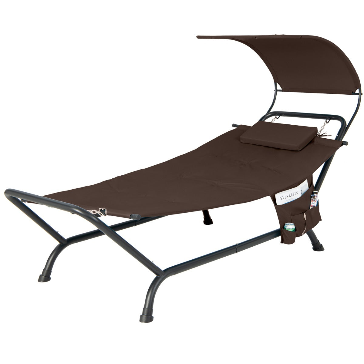 NNECW Patio Hanging Chaise Lounge Chair with Storage Bag-Coffee