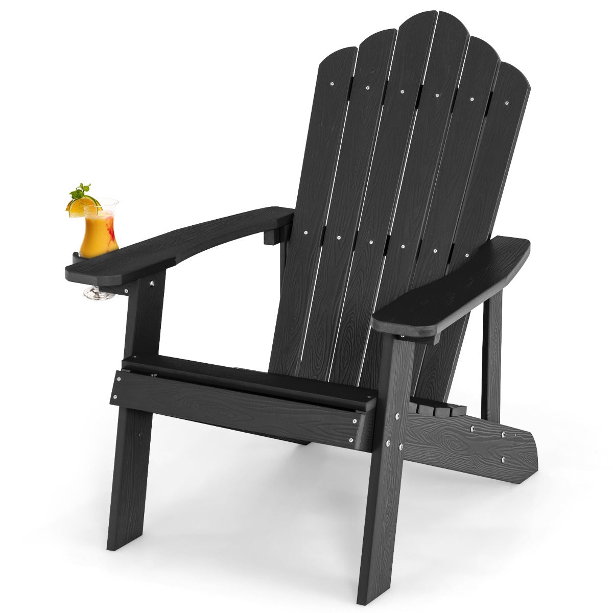 NNECW Adirondack Chair with Cup Holder for Patio-Black