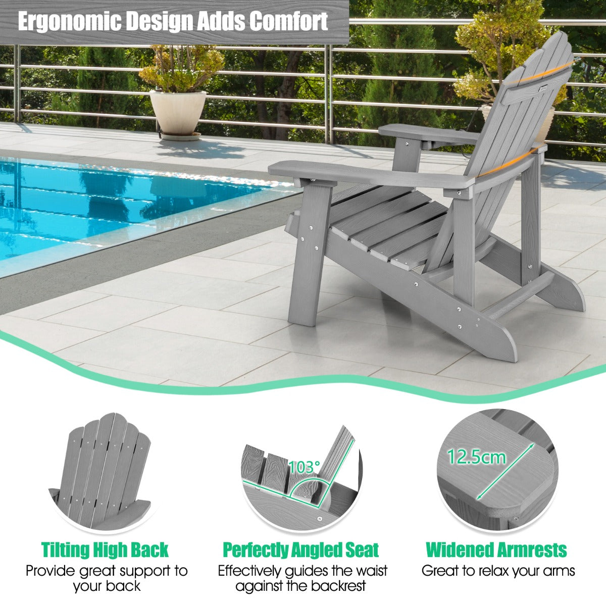 NNECW Adirondack Chair with Cup Holder for Patio-Silver