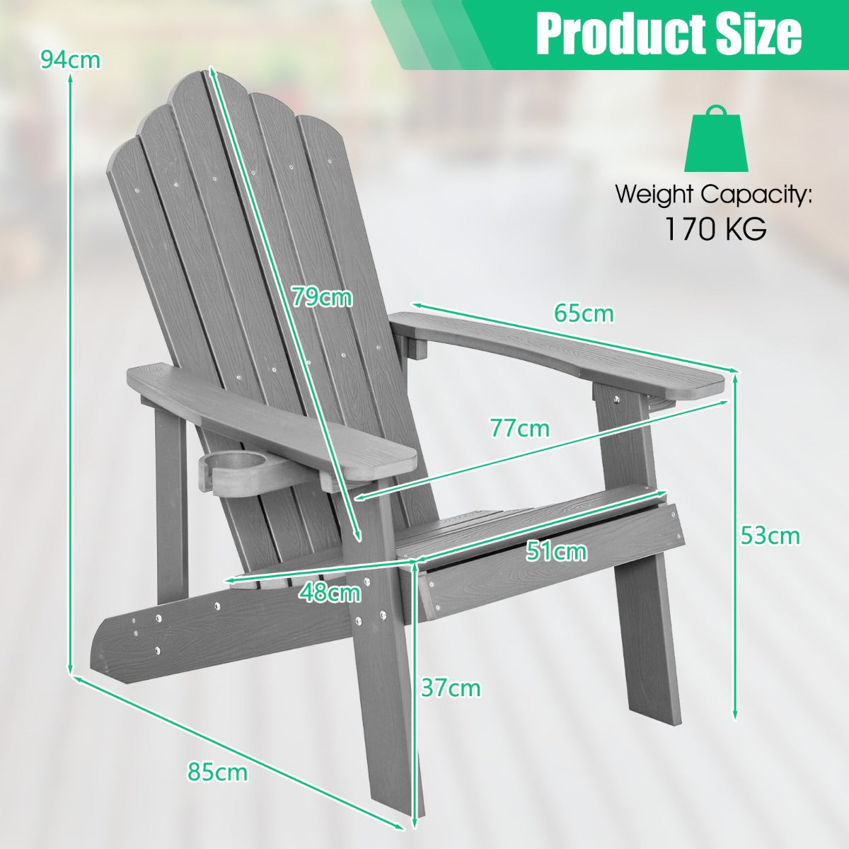 NNECW Adirondack Chair with Cup Holder for Patio-Silver