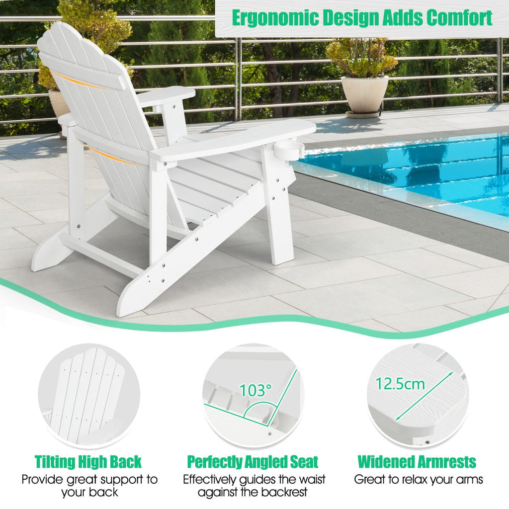 NNECW Adirondack Chair with Cup Holder for Patio-White