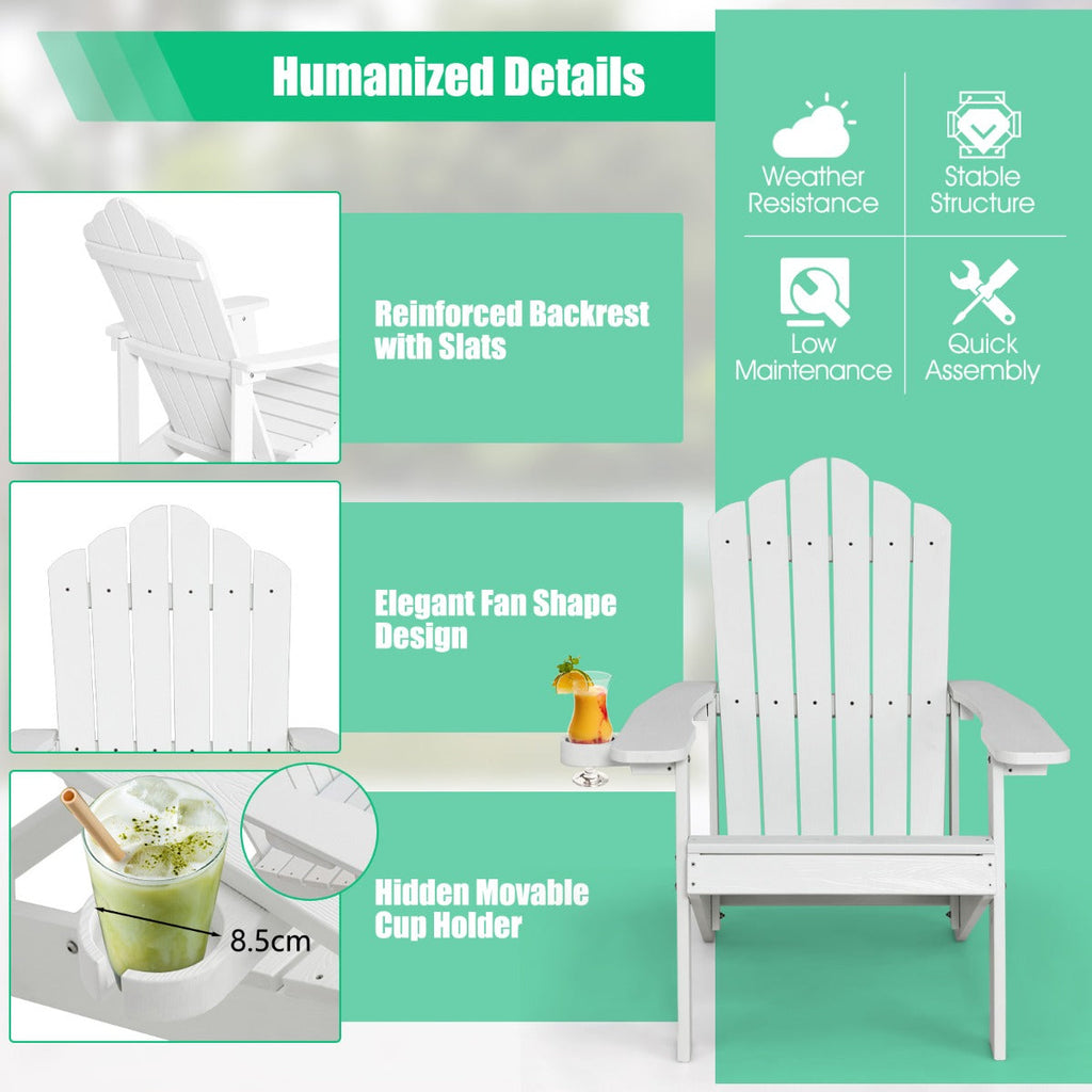 NNECW Adirondack Chair with Cup Holder for Patio-White