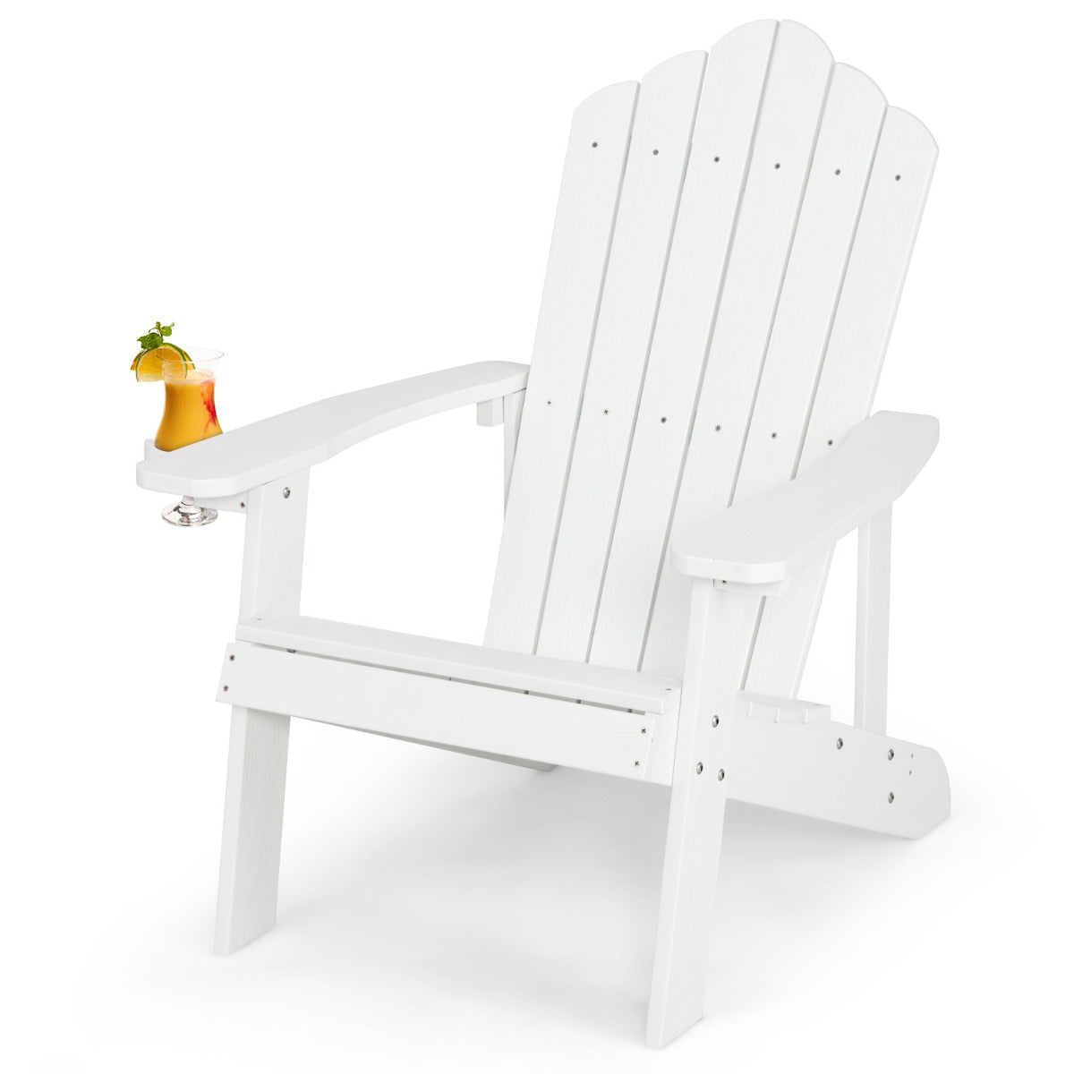 NNECW Adirondack Chair with Cup Holder for Patio-White