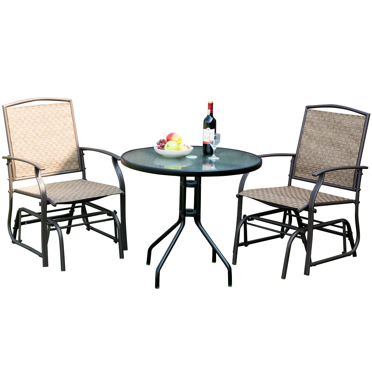 NNECW 2 Pieces Outdoor Single Glider Chair with Steel Frame for Pool Patio
