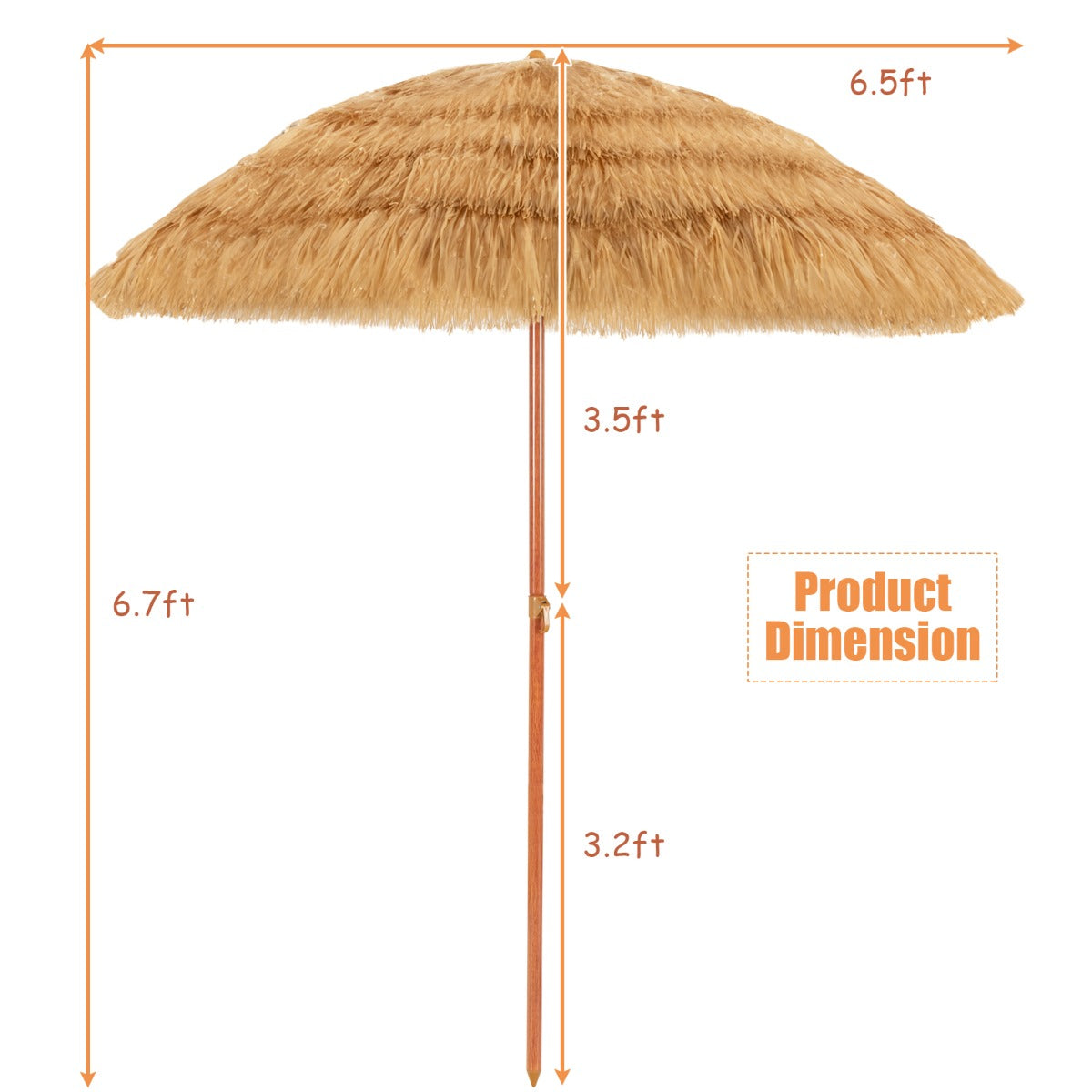NNECW 2m Thatch Umbrella Tilting Outdoor Beach Patio Sun Shelter Parasol
