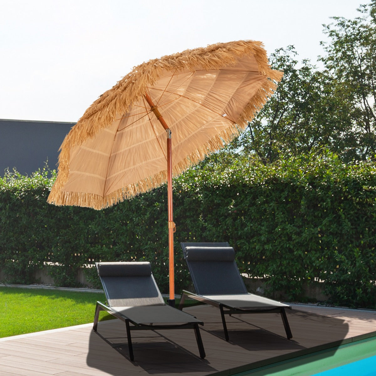 NNECW 2m Thatch Umbrella Tilting Outdoor Beach Patio Sun Shelter Parasol