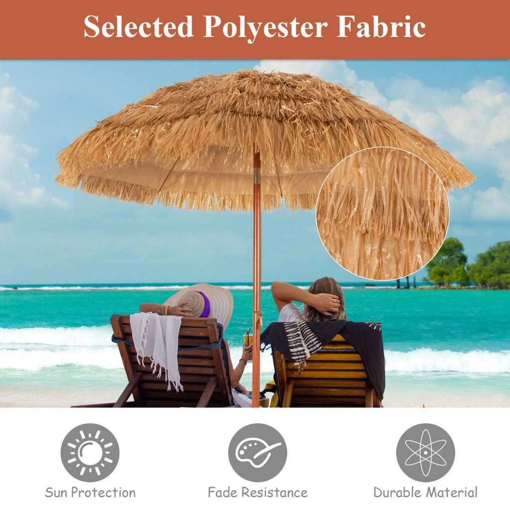 NNECW 2m Thatch Umbrella Tilting Outdoor Beach Patio Sun Shelter Parasol